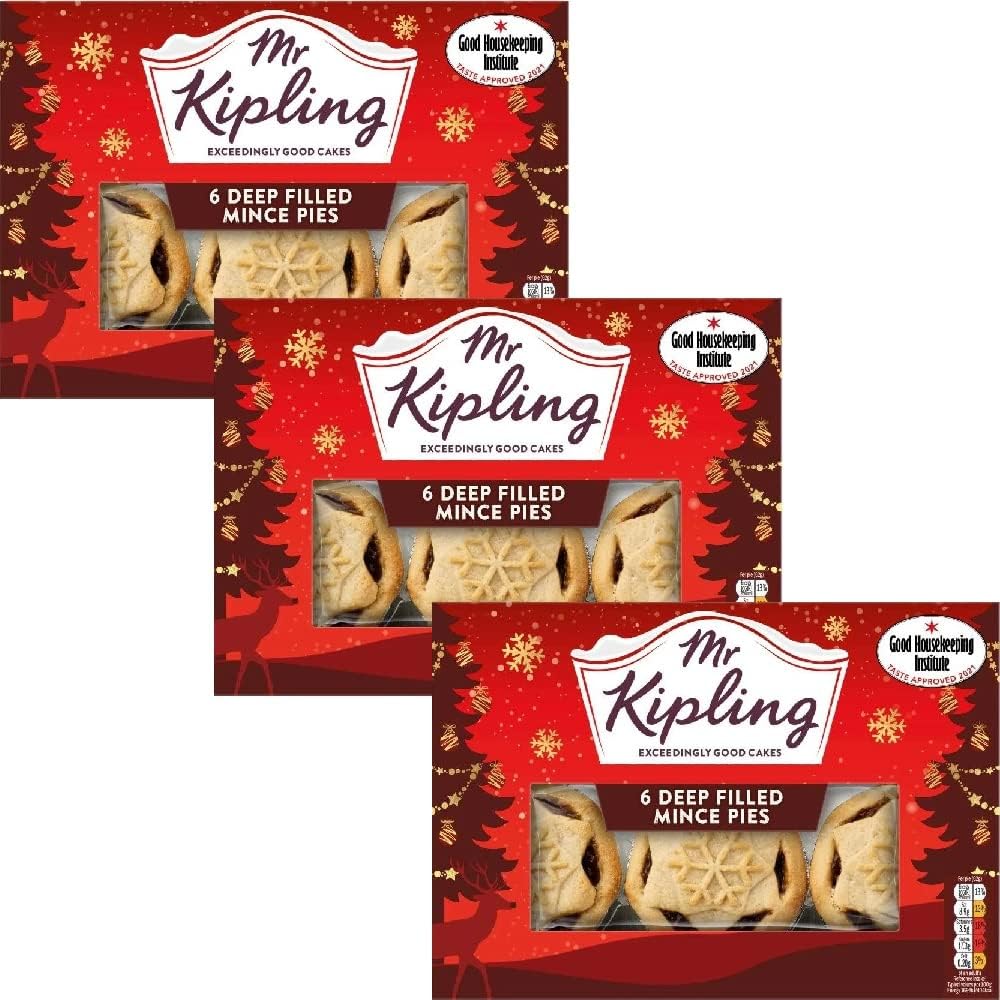 3 x 6 Deep Filled Mince Pies Cakes Hot Cold Pastry Sweet Butter Sugar
