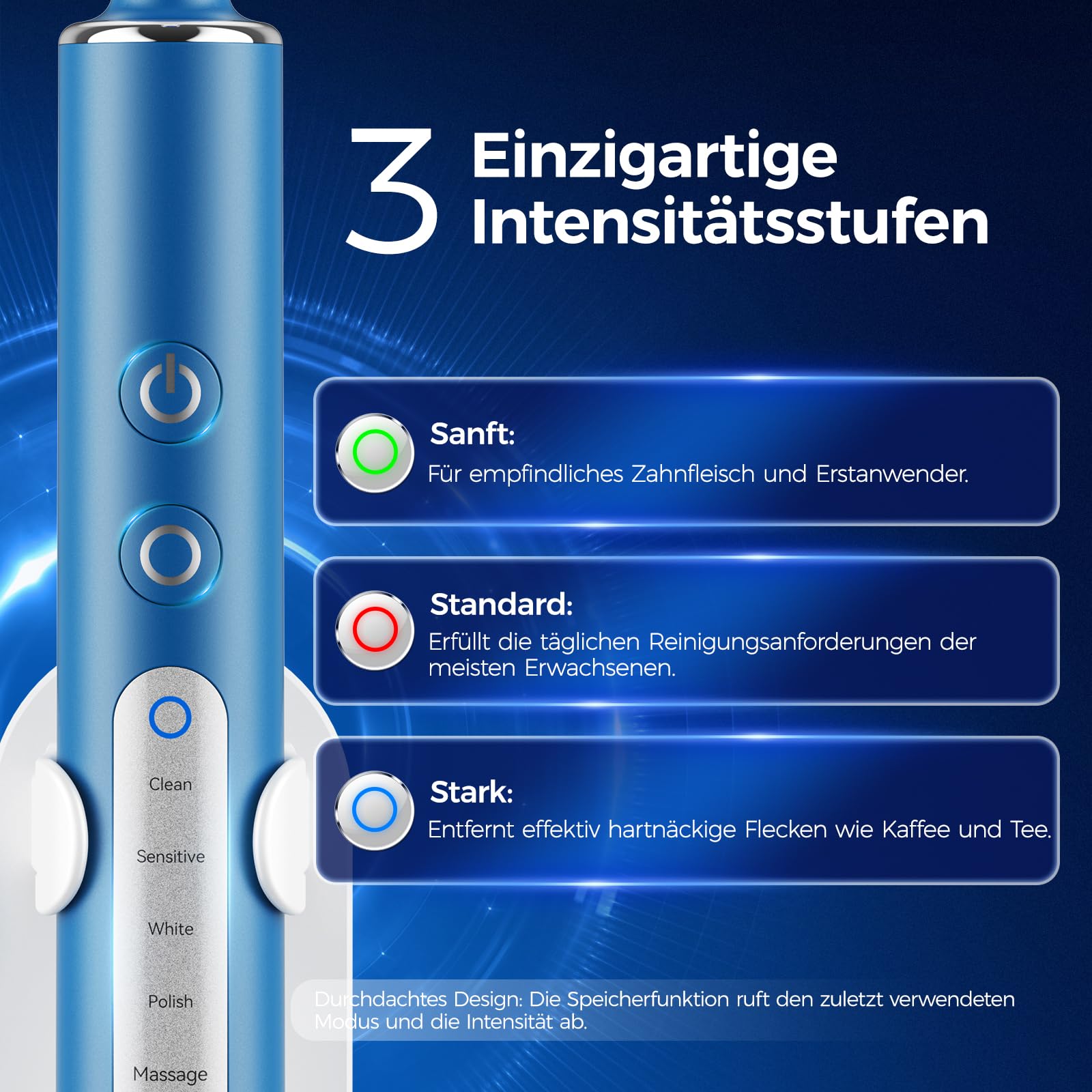 Elektrische Zahnbürste Rotierend für Erwachsene und Kinder mit 8 Aufsteckbürste,Zahnbürste Elektrisch mit 3 Intensitäten 5 Modi und Wandhalterung Ladestation,Reiseetui,120 Tage Akku(Tiefblau)