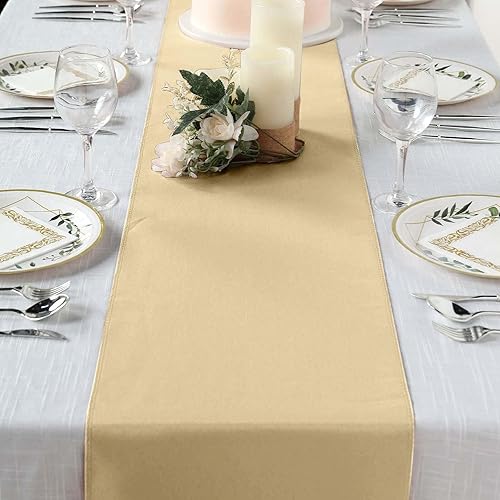Efavormart - Camino de mesa de poliéster color champán de alta calidad para bodas, fiestas de cumpleaños, banquetes, decoración, ajuste rectangular