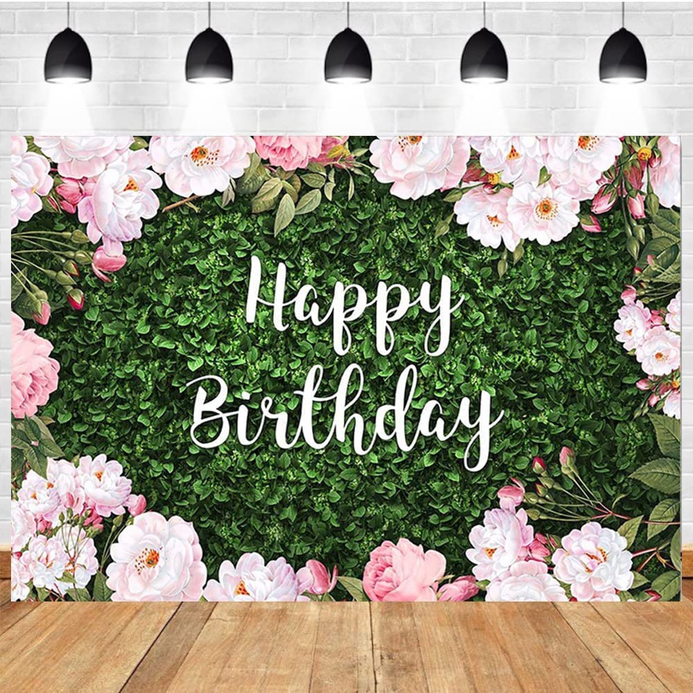 Happy Birthday Kuchenaufsatz Mit Rosa Blumen – Wiederverwendbar, Mit Holzstangen