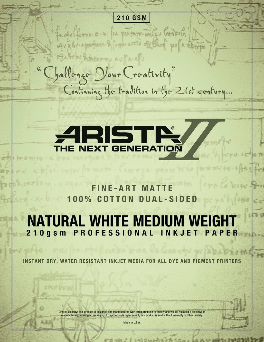 Arista II Fine Art Cotton Natural White 210Gsm 2-Sided Matte 13 x 19/25 (2445132)