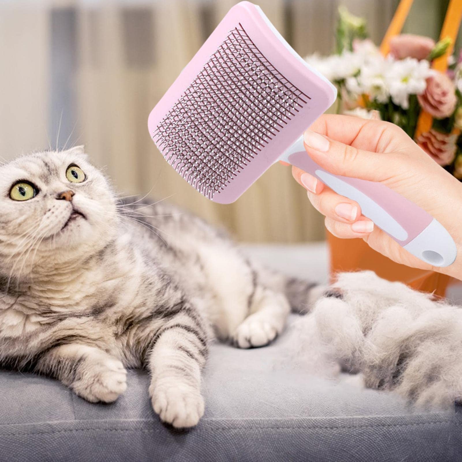 Cepillo autolimpiador para limpieza | Cepillo para peluqueria de perros, gatos, conejitos | Masajeador de herramientas para mascotas de capa base suelta fácil de quitar (Color : Mandarina canela media