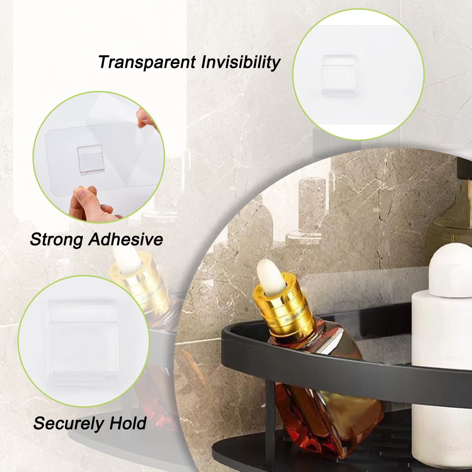 RAFIYU 20 Pezzi Ganci Adesivi di Ricambio, Ganci Adesivi Bagno per Mensola Doccia 6,7x6,7cm, Adesivo Forte per Mensole DocciaTrasparenti Senza Trapano, per Cucina Bagno Cestino (Carico Massimo 10kg