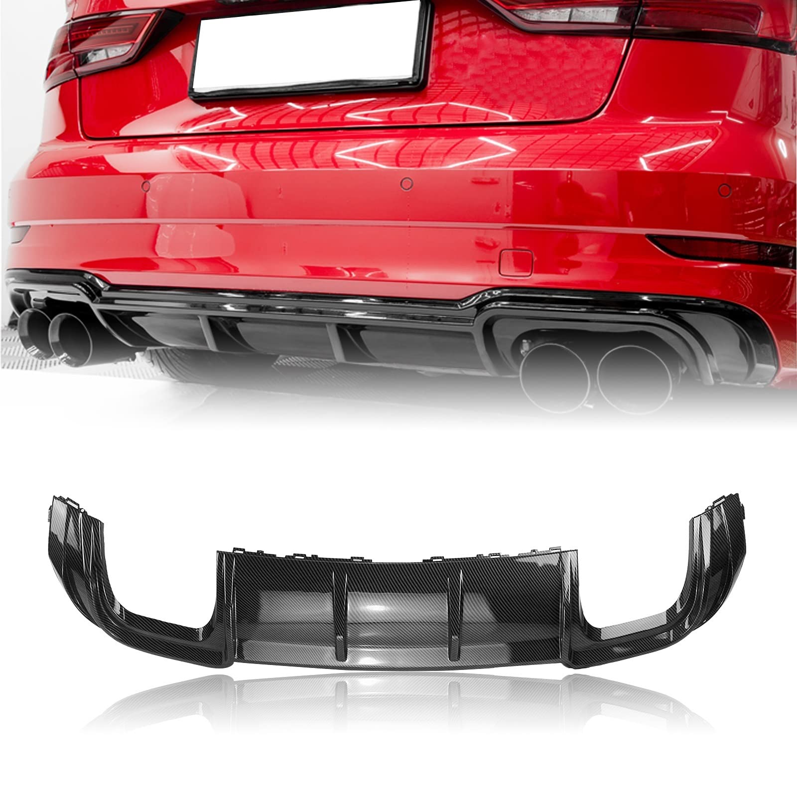 Diffuseur arrière Audi A3 Berline look carbone : rénovez et protégez votre pare-chocs 4 sorties