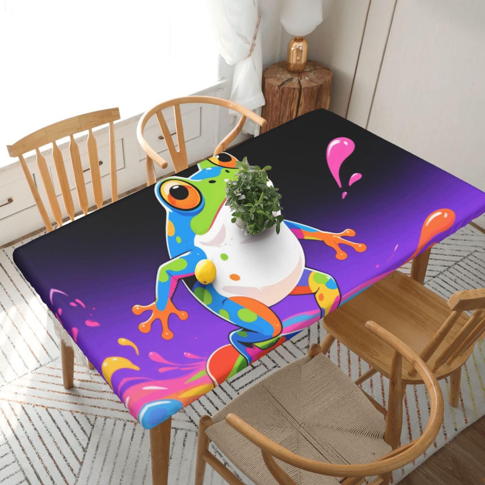 Fodpand Black Frog Spandex Fitted Tablecloth For 5 Foot Rectangle Tables,Waterproof Picnic Table Cover Stretch Table Cloth Washable Table Protector For Picnic, Camping, Outdoor