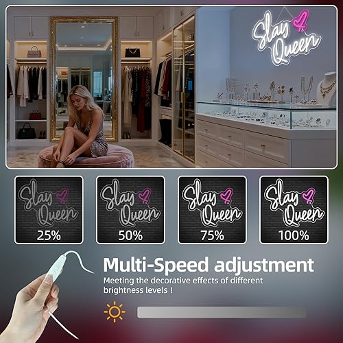 Miniatura 3 de Slay Queen - Letrero de neón LED blanco y rosa para decoración de pared, luz de neón USB para dormitorio, niña, estética, decoración de dormitorio,