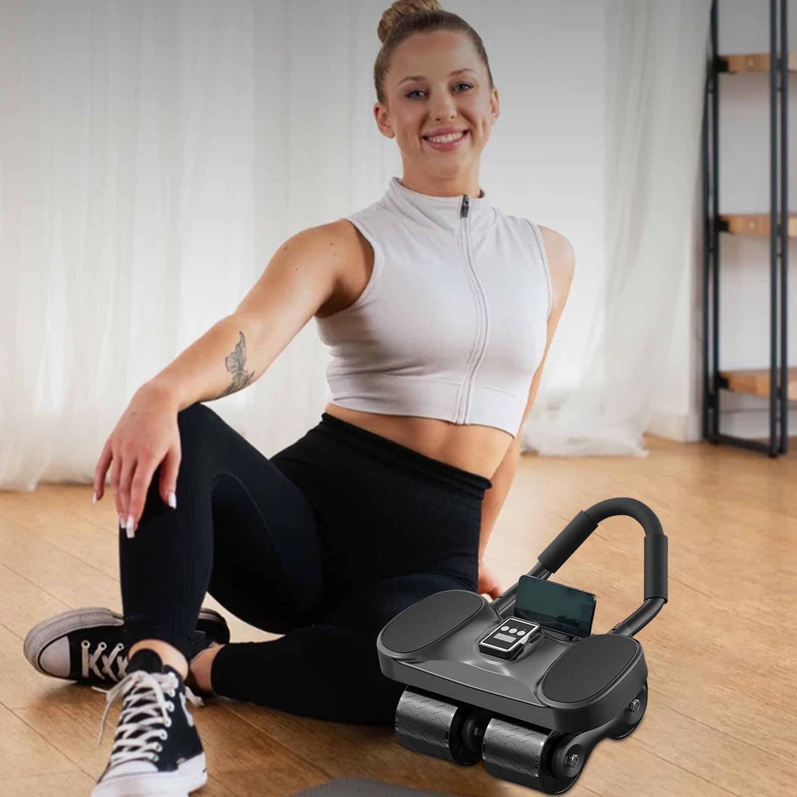 Wałek Ab Wheel, cichy trener treningu domowego, podparcie łokcia z funkcją liczenia, dla kobiet, mężczyzn, początkujących, do pokoju sportowego, mieszkania, podwórka, garażu, podróży