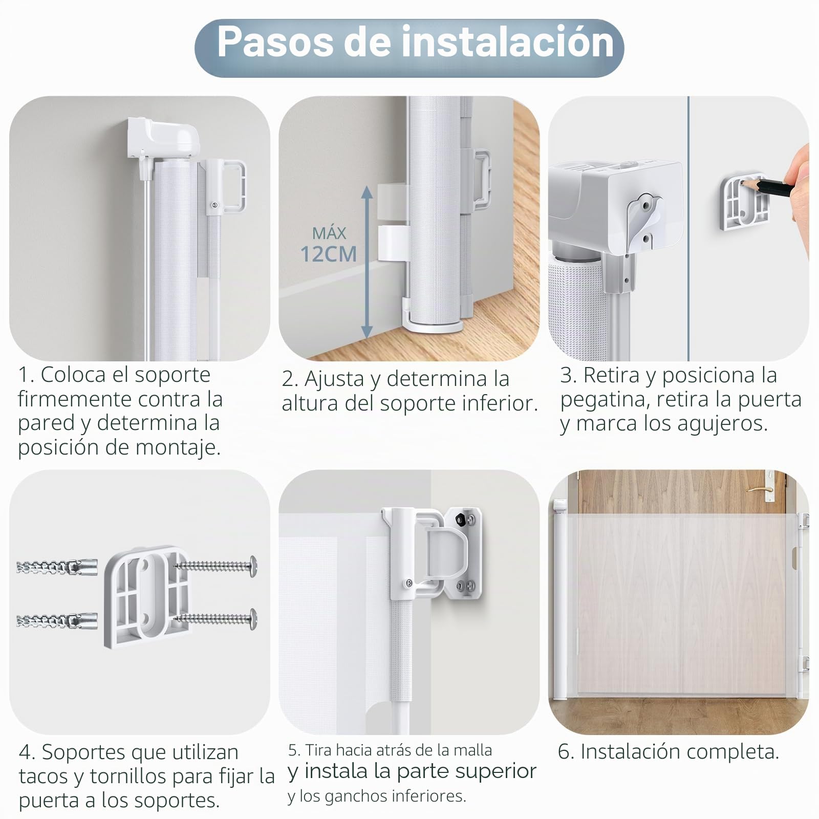 Puerta Seguridad Bebé Extensibles, 140cm Barrera Seguridad Niños Escalera Retráctil para Escaleras, Pasillos, Interiores y Exteriores Blanco