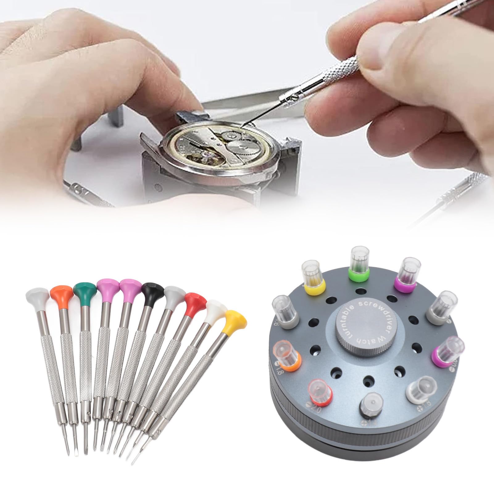 Juego de 10 destornilladores para relojeros, kit de destornilladores de precisión con 20 puntas de repuesto intercambiables, herramienta de reparación de joyería de acero