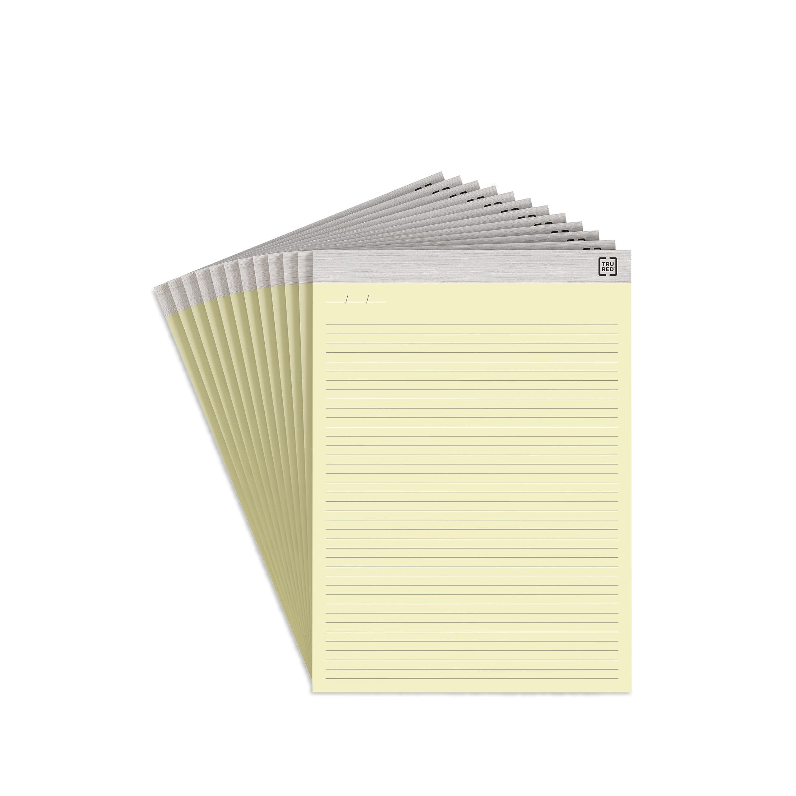 TRU RED Staples Notepads, 8.5-inch x 11.75-inch, Narrow Ruled, Canary, 50 Sheets/Pad, 24/Carton (TR59927/TR573VS)
