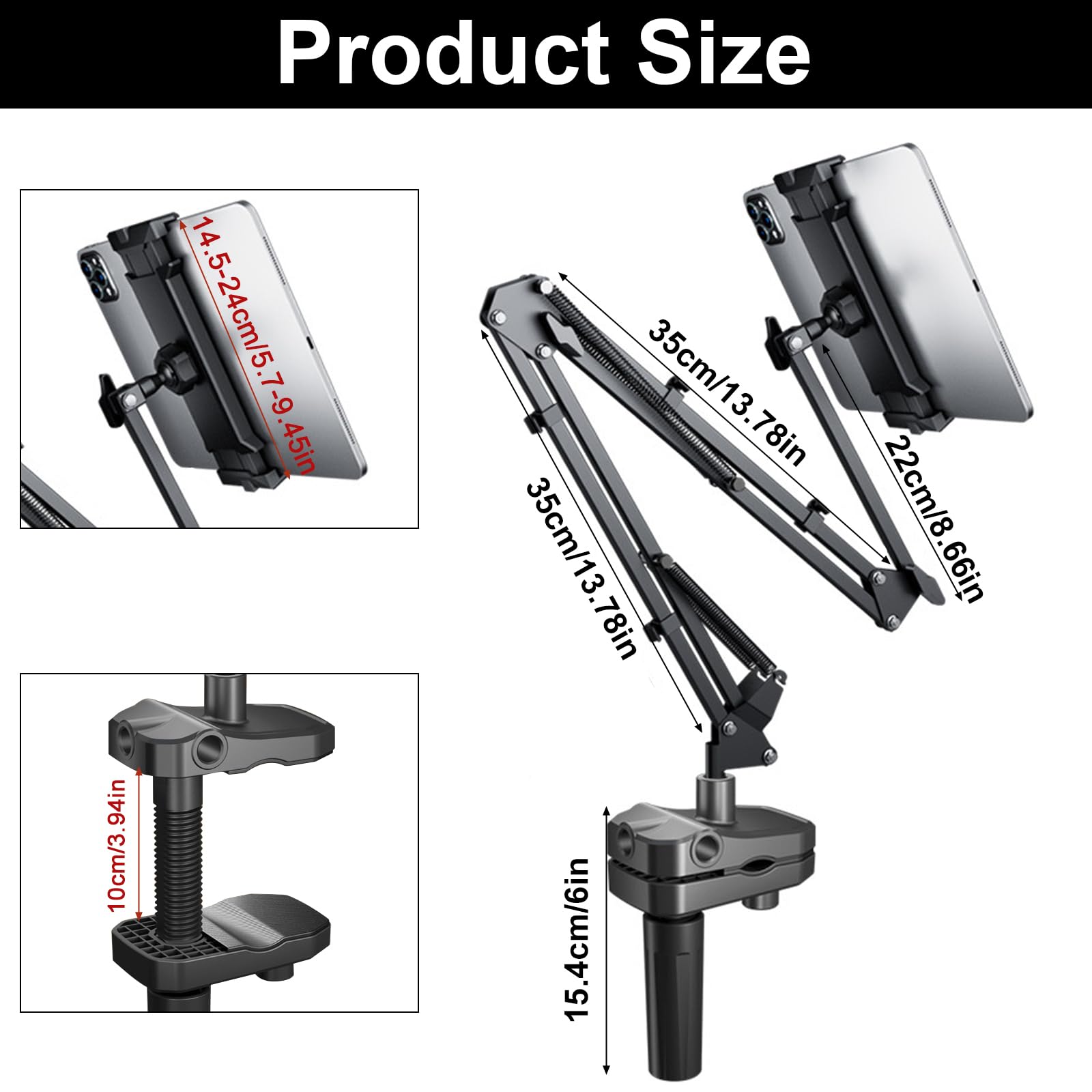 Porta Tablet da Letto Supporto iPad Letto in Alluminio Rotativo 360° Regolabile per iPad Mini Telefoni e Tablet 5.7-9.45 pollici