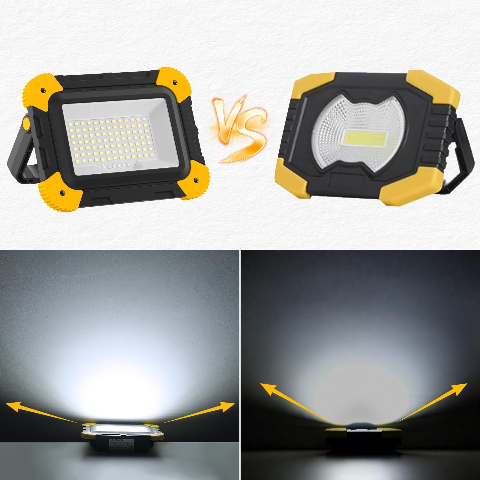 NATPOW Projecteur Led Rechargeable, 5 Modes Lampe de Chantier Batterie avec Câble USB, 3000mAh Eclairage Chantier Portable, IP65 Étanche Lumiere Chantier pour Garage, Camping, Pêche, 2 Pièces