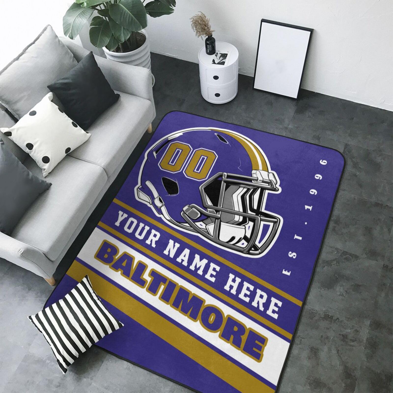 Custom Baltimore Rug for Bedroom Personalized Area Rugs with Name and Number Custom Football Carpet Gifts for Fans Men Women