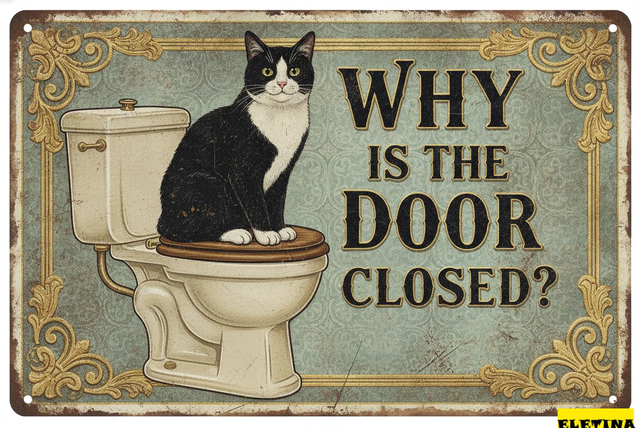 Personalized Sign for Man Cave Funny Cat Vintage Metal Tin Wall Decor, Retro Farmhouse 8x12 Inch Wall Art Restroom Toilet Home Washroom Bathroom Private Property Decorative