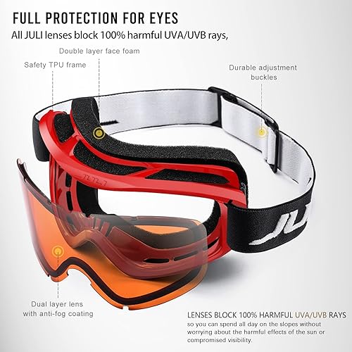 Miniatura 9 de Juli Gafas de esquí para niños, gafas de snowboard para niños y niñas, motos de nieve, esquí, patinaje, edad 3-8 4302