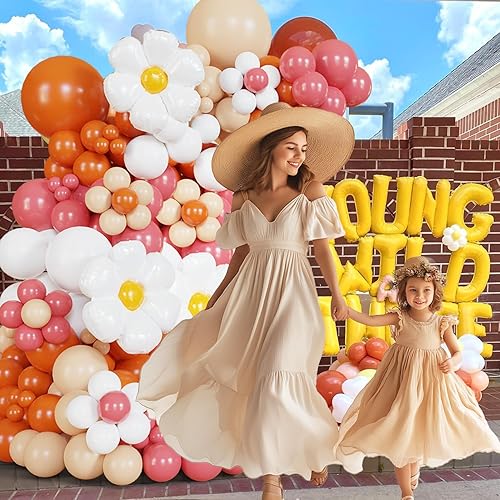 Miniatura 2 de Kit de guirnalda de globos de margarita, arco de globos retro naranja quemado, bohemio, decoración de flores geniales para fiestas temáticas de