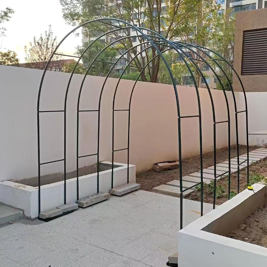 Zewnętrzny metalowy łuk ogrodowy krata do roślin pnących 2,0 m / 2,2 m wysoka zielona altana ogrodowa na wesela i dekoracje dł. 350 x szer. 40 x wys. 220 cm trwały i elegancki design