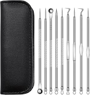 Blackhead Remover Tool, 9 PCS Stainless Steel Pimple Comedone Extractor Tools, Blackhead Remover Tools, Pimple Extractor Needle Deep Blemish Removers for Nose Face Skin, Pimple Popper Kit with Leather Case