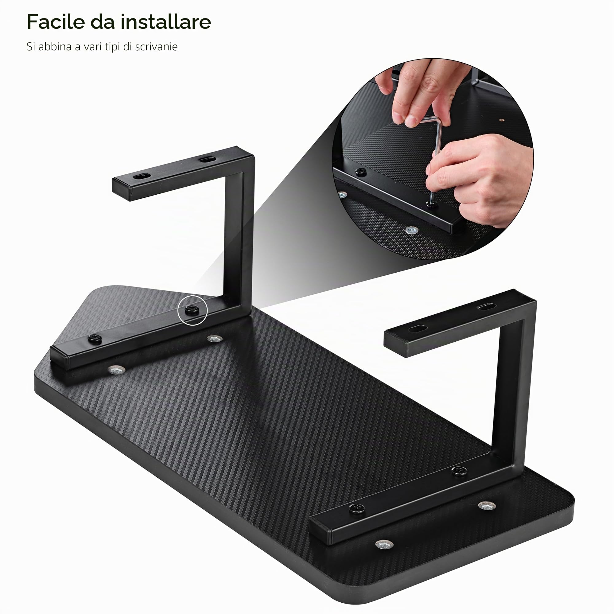 EUREKA ERGONOMIC Supporto per Monitor, Organizzatore Multifunzionale da Scrivania 50 x 22 cm, Mensola Flottante per Scrivania a Forma di Ala, Riser in Fibra di Carbonio per Ufficio (Nero, 2 Pezzi)