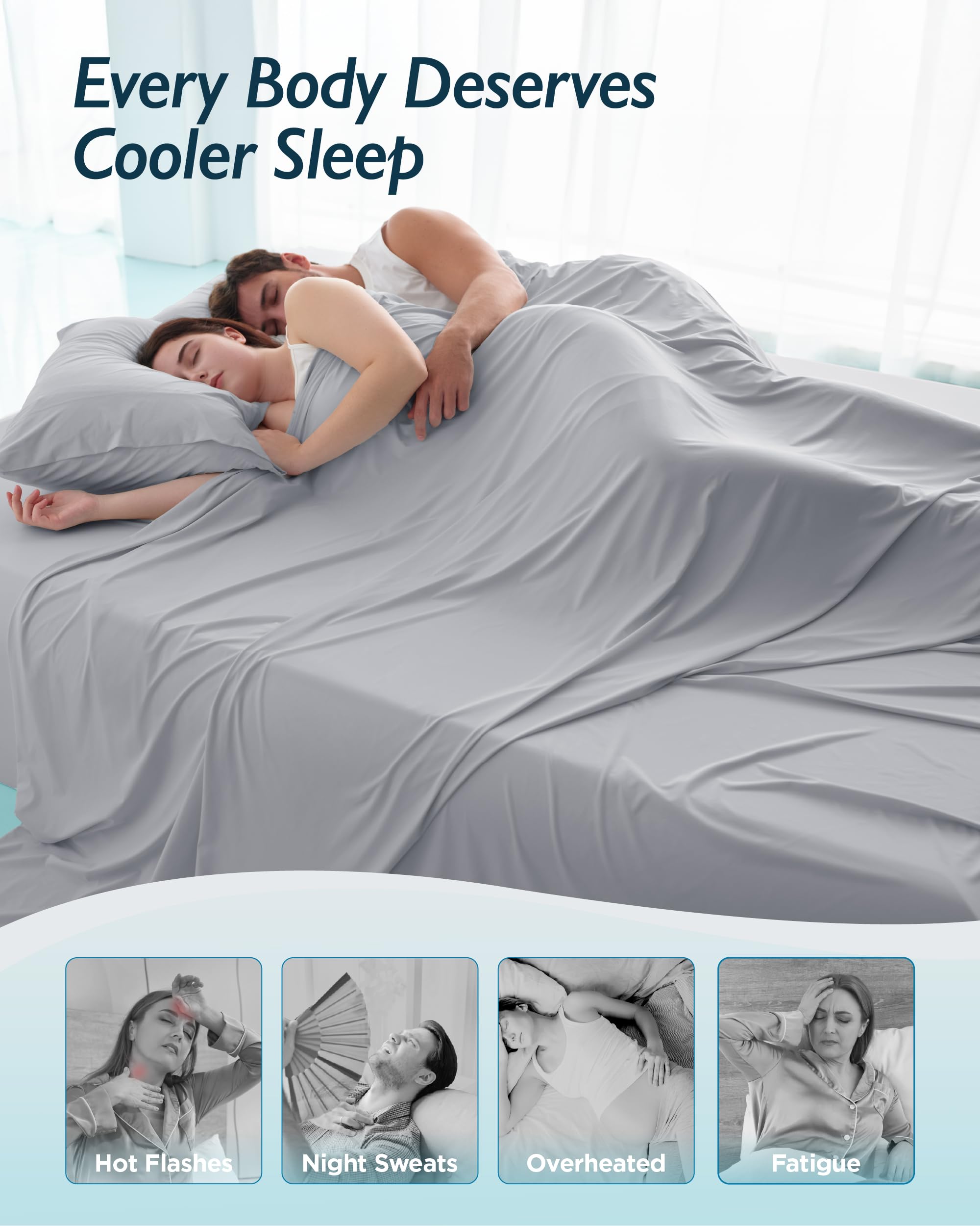 Juego de sábanas refrescantes tamaño Queen - BlendTek™ Tecnología Dry & Cool para personas que duermen con calor y sudores nocturnos, tecnología Q-Max>0.46, bolsillo profundo de hasta 18 4
