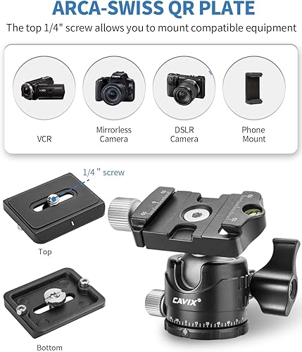 Miniatura 3 de CAVIX MT-03 - Cabeza de bola panorámica para cámara CAVIX MT-03, cabeza de bola de metal con placa de liberación rápida Arca Swiss Capacidad de