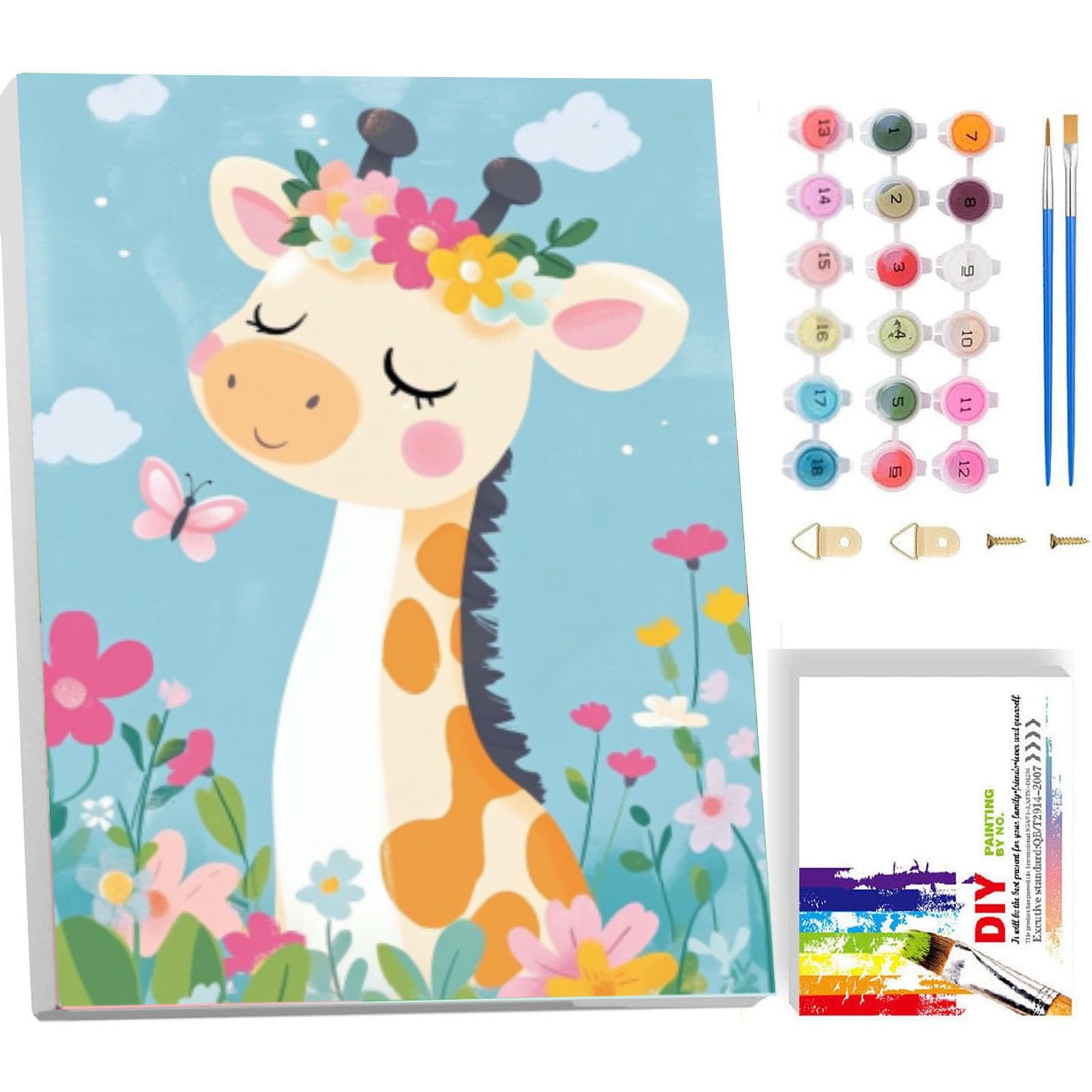 Arttoplus Malen Nach Zahlen Kinder ab 5 6 7 8 9 mit Rahmen-Giraffe Malen Nach Zahlen ab 5 6 7 8 9 10 Jahre Mädchen, Diy Acrylfarbe Paint by Numbers Tiere für Anfänger für Home Décor(20x30cm)