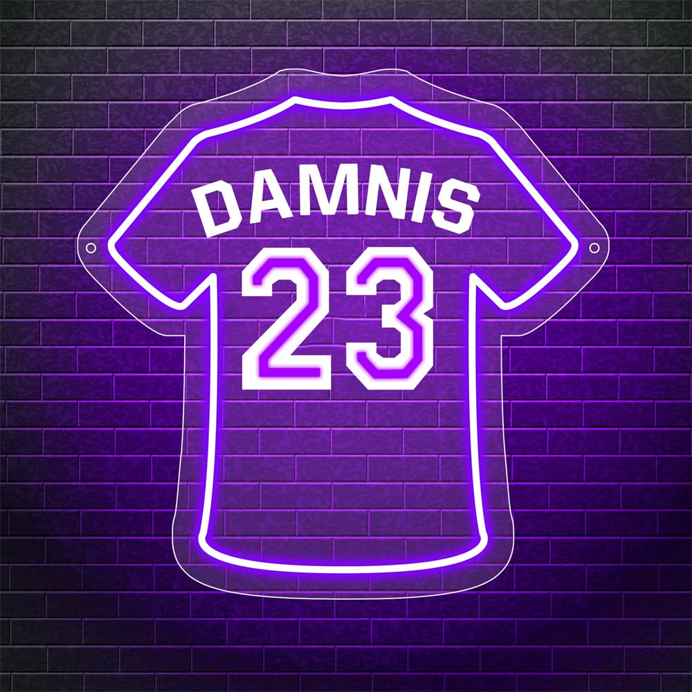 MYZQIFF Personalized Baseball Gifts for Boys - Custom Name Baseball Jersey Neon Sign Wall Decor with Led Night Light for Bedroom - Sport Christmas Birthday Kids Boys Gift