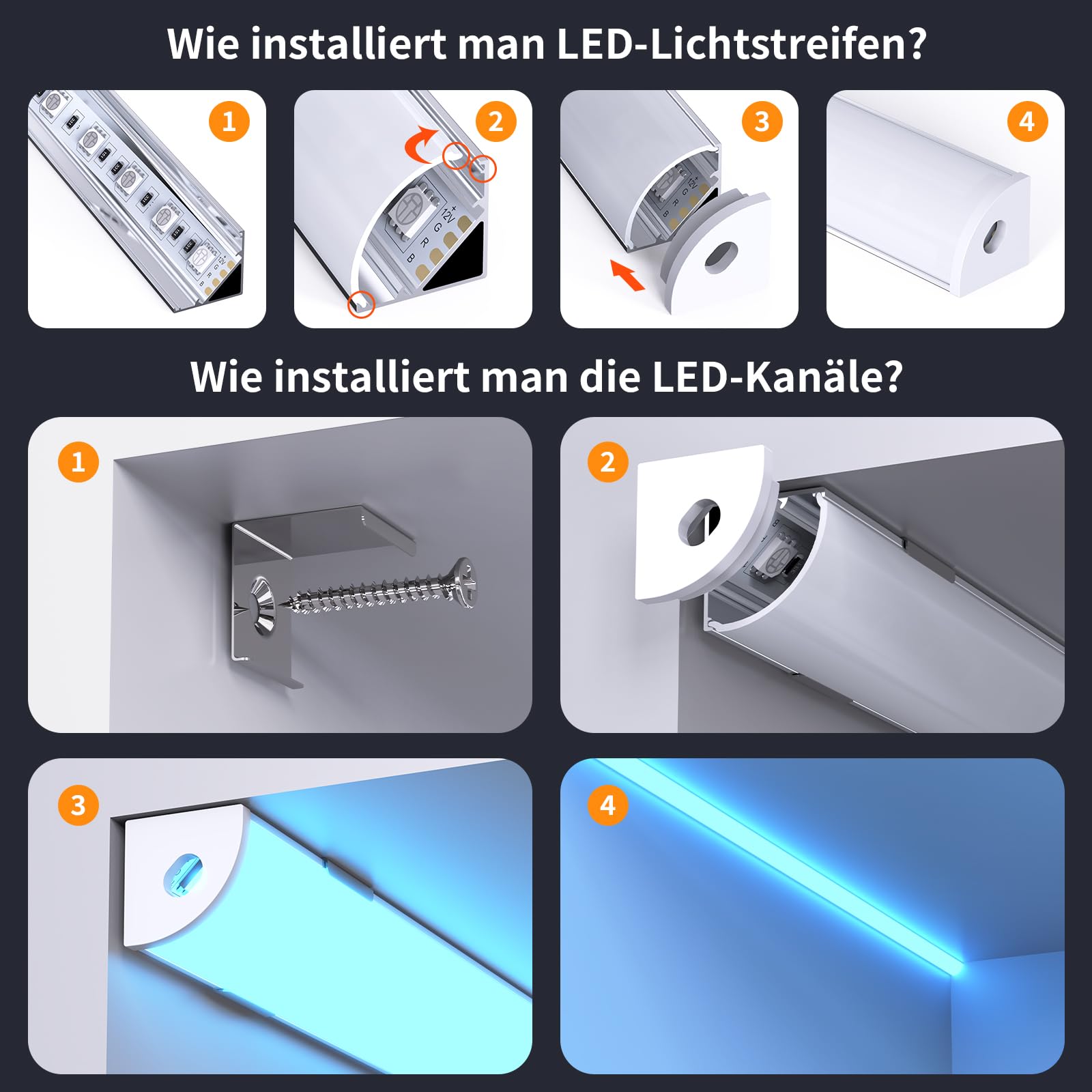 Chesbung LED Aluminium Profil für 12mm Led Streifen, 6X1m Stripes Schiene Strip Aluprofil V Form Alu Profil Leiste Kanal with Milchig Weißer Abdeckung, Stripe Diffusor mit 45 Grad Eckverbindern