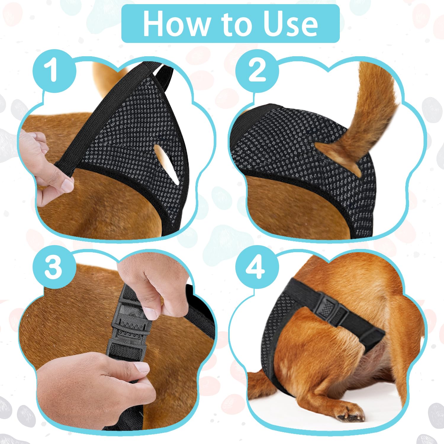 2Pcs Washable Dog Diapers for Female Dogs in Heat, Reusable Dog Pants with 6 Pads for Monthly Bleeding Protection, Black (XL) - Image 3