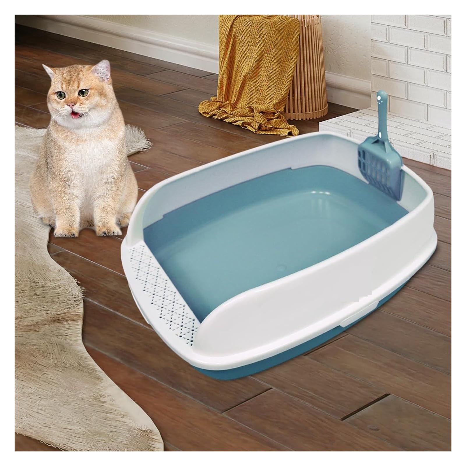 autopulente Lettiera for gatti semichiusa, lettiera con lato alto e parte superiore aperta, antispruzzo, toilette for gattini for gatti che vivono in casa grande(Blauw)