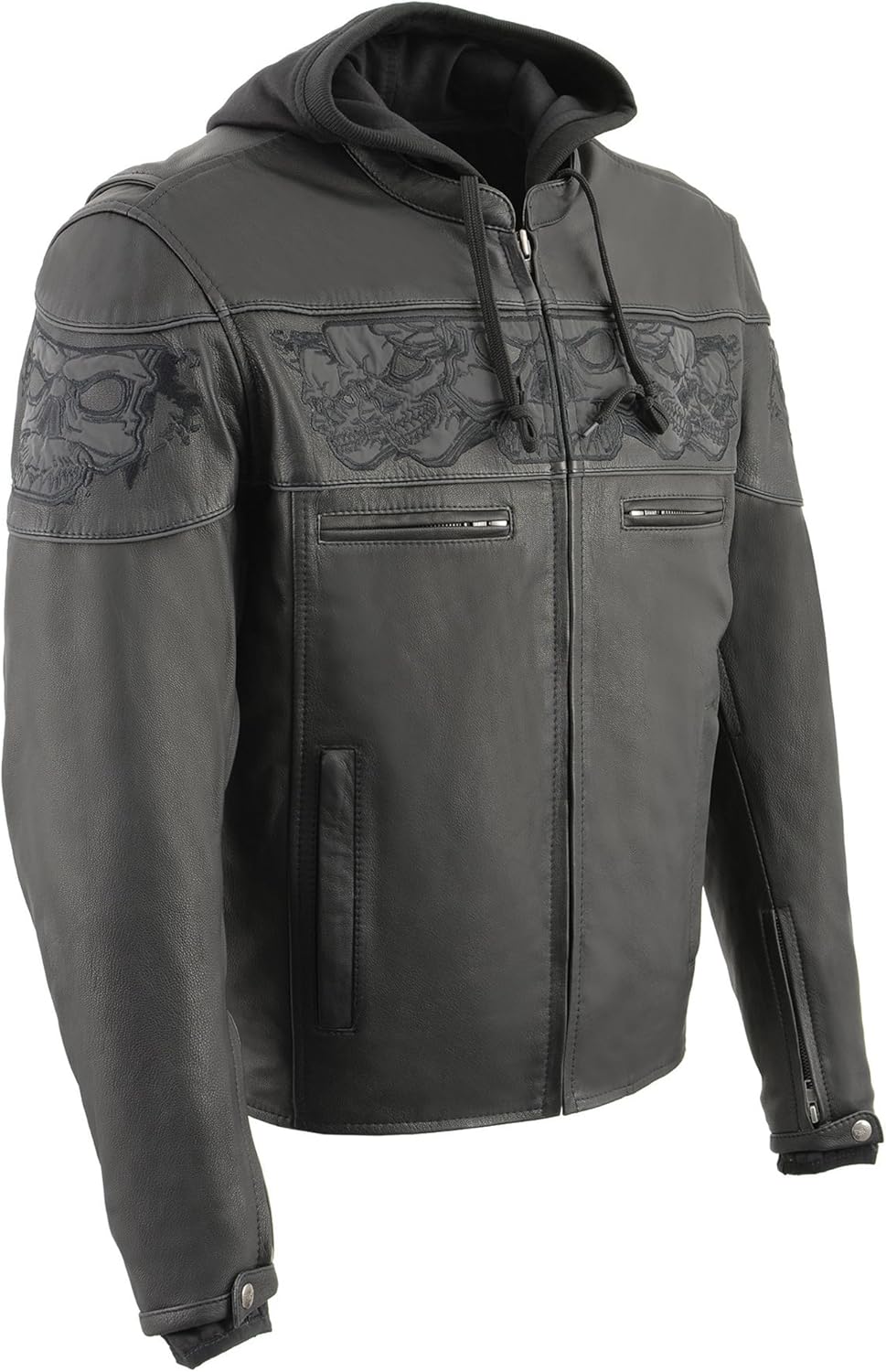 Milwaukee Leather Men's Crossover Scooter Jacket w/Reflective Skulls & Full Sleeve Removable Hoodie- MLM1563