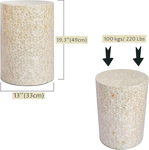 Miniatura 3 de PEMAR Capiz Shell - Mesa auxiliar de tambor cilíndrico, mesa auxiliar de nácar, taburete redondo con acento de tambor para café, mesita de noche y