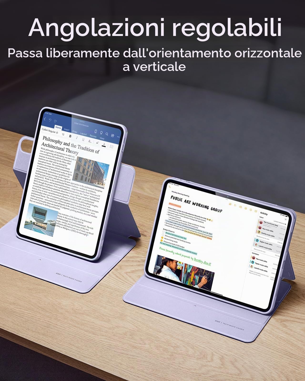 ESR Cover per iPad Air 11" M4/M3/M2 (2026/2025/2024), iPad Air 5a/4a (2022/2020), Custodia Magnetica Rimovibile, Supporto Verticale, Supporto per Pencil Pro/USB-C, Auto Attivazione/Standby, Violette