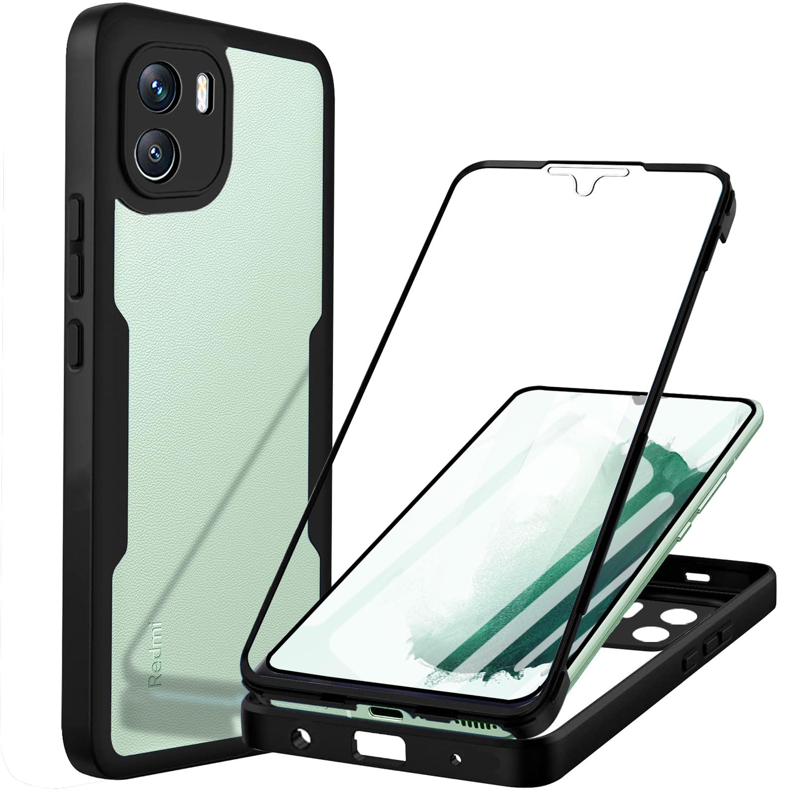 Cover Per Xiaomi Redmi A1, Custodia Rugged Antiurto 360° Con Protezione Schermo Integrata, Doppio Strato, Rossa