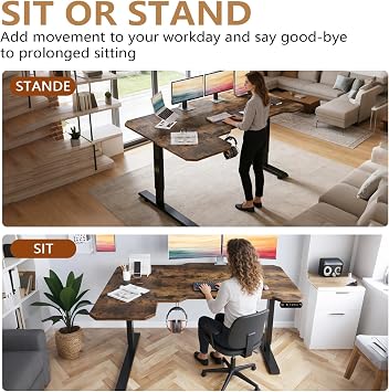 59 L-Shaped Standing Desk Height Adjustable | Electric Corner Desk with Wheels Ergonomic Rising Computer Table for Home Office