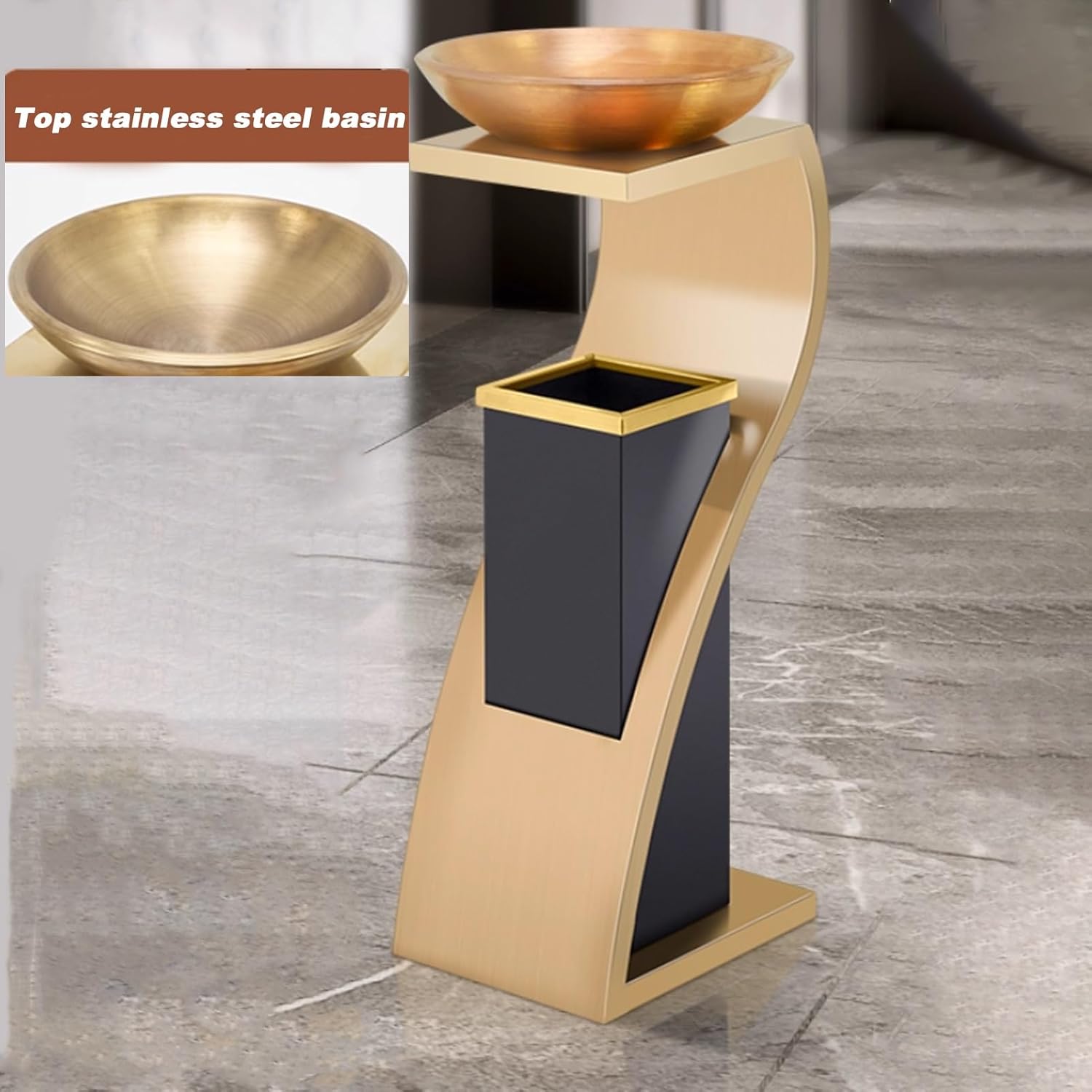 Standing Ashtray Smoke Extinguisher Trash Can, Stainless Steel Cigarette Butt Receptacle, Detachable Outside Ash Tray for Cigarette Butt Receptacle Disposal(Gold)