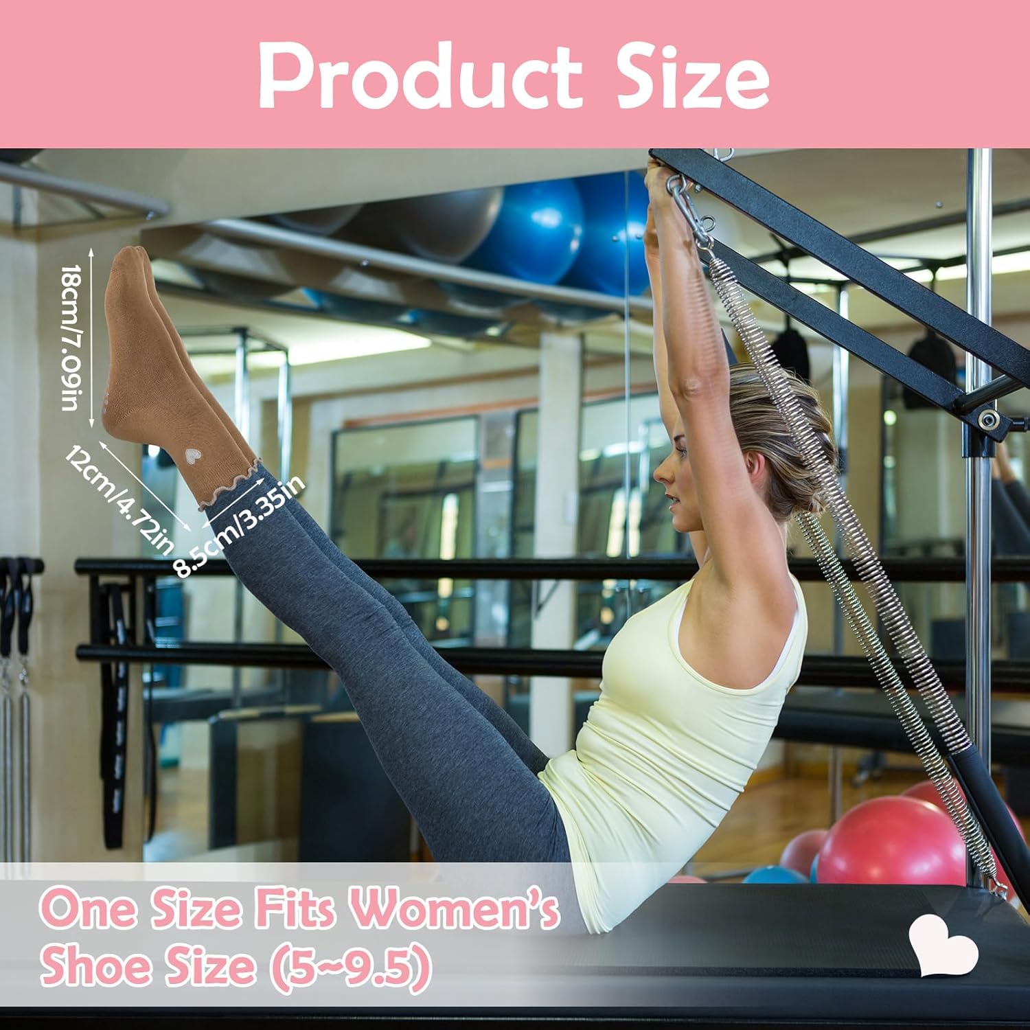 3 Pairs Cute Pilates Socks with Grips for Women Cotton Ruffle Non Slip Yoga Grippy Socks for Pilates Yoga Barre - Image 3