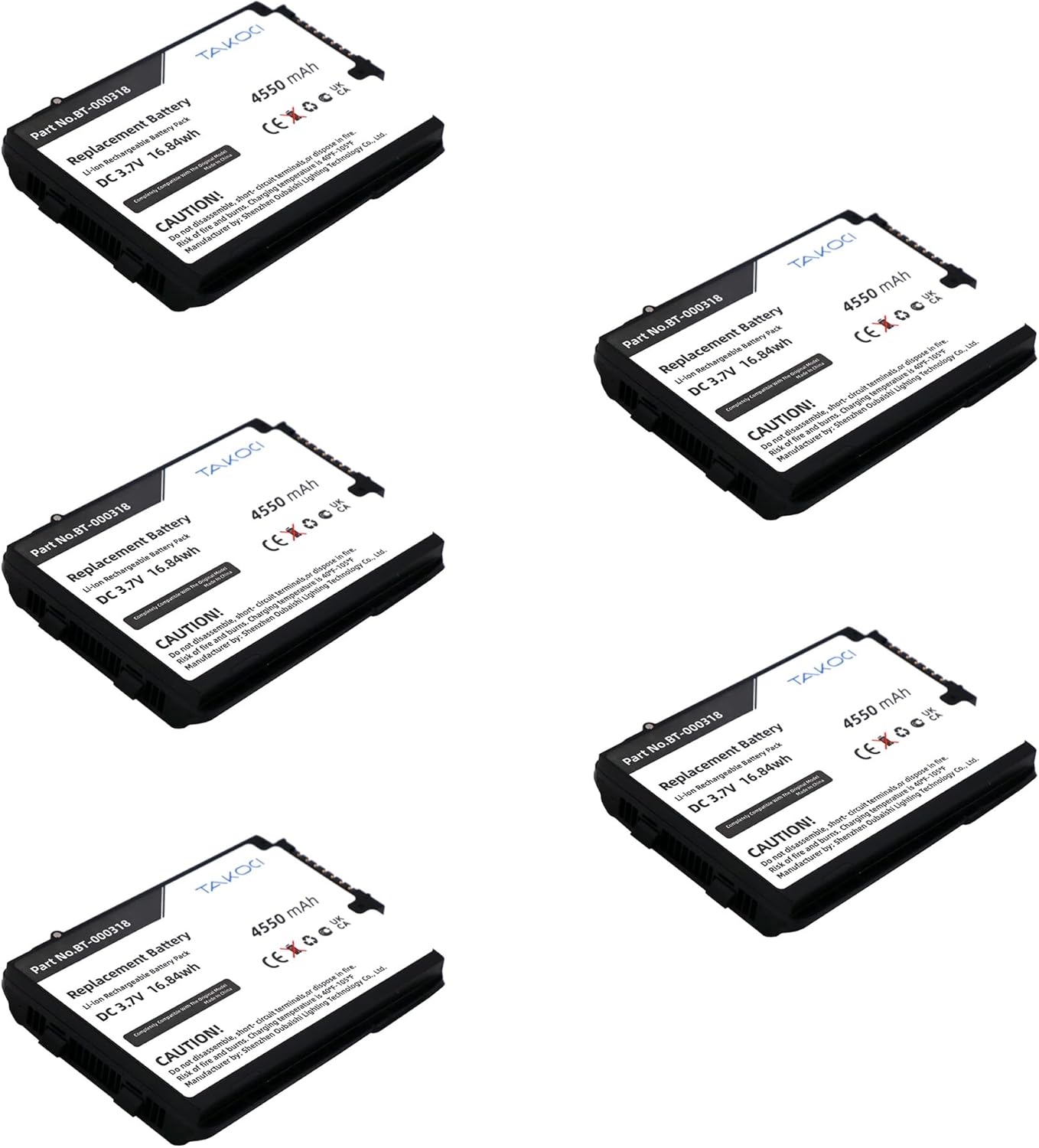 5 Pack Compatible with Zebra TC77 TC70 TC75 TC71 TC72 Series Cordless Bluetooth Handheld Barcode Scanner Computer fits Part Number BT-000318 82-171249-01 SAC-TC7X-4BTYC1 3.7V/4550mAh