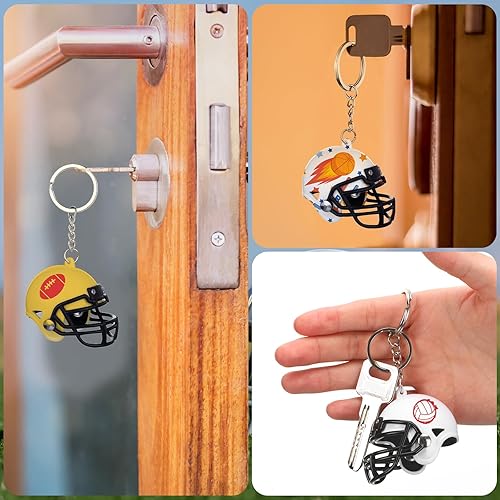 Miniatura 7 de Zeyune 32 Pcs Mini Football Helmet Keychains Bulk Football Party Favors DIY Blanks Rugby Helmet Keychains Ornaments for Rugby Themed Birthday Party
