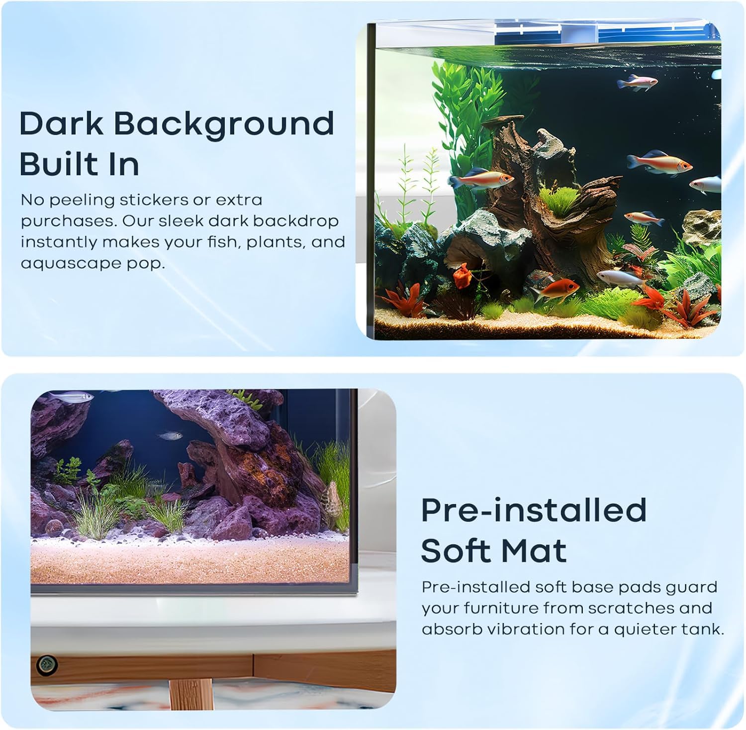 Nano Aquarium 25L, Randloses Glasaquarium mit offenem Rückdeckel, Ultra-Klarglas für Kampffische, Garnelen, Schnecken, Wasserpflanzen & Schreibtisch