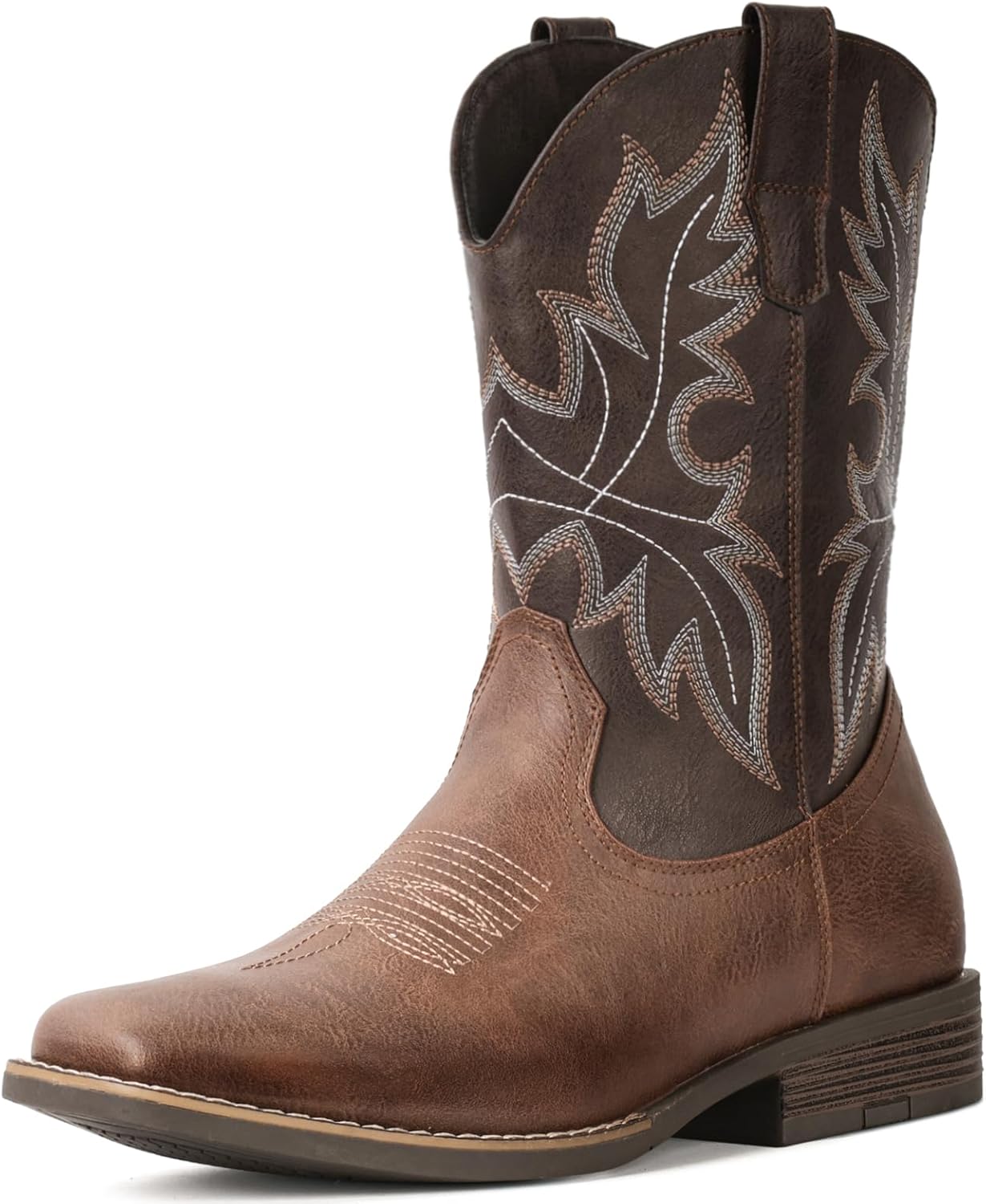 IUV Cowboy Boots for Men Western Boots Square Toe Slip on Embroidered arch support Boot Fashionable Pull On for Spring Fall