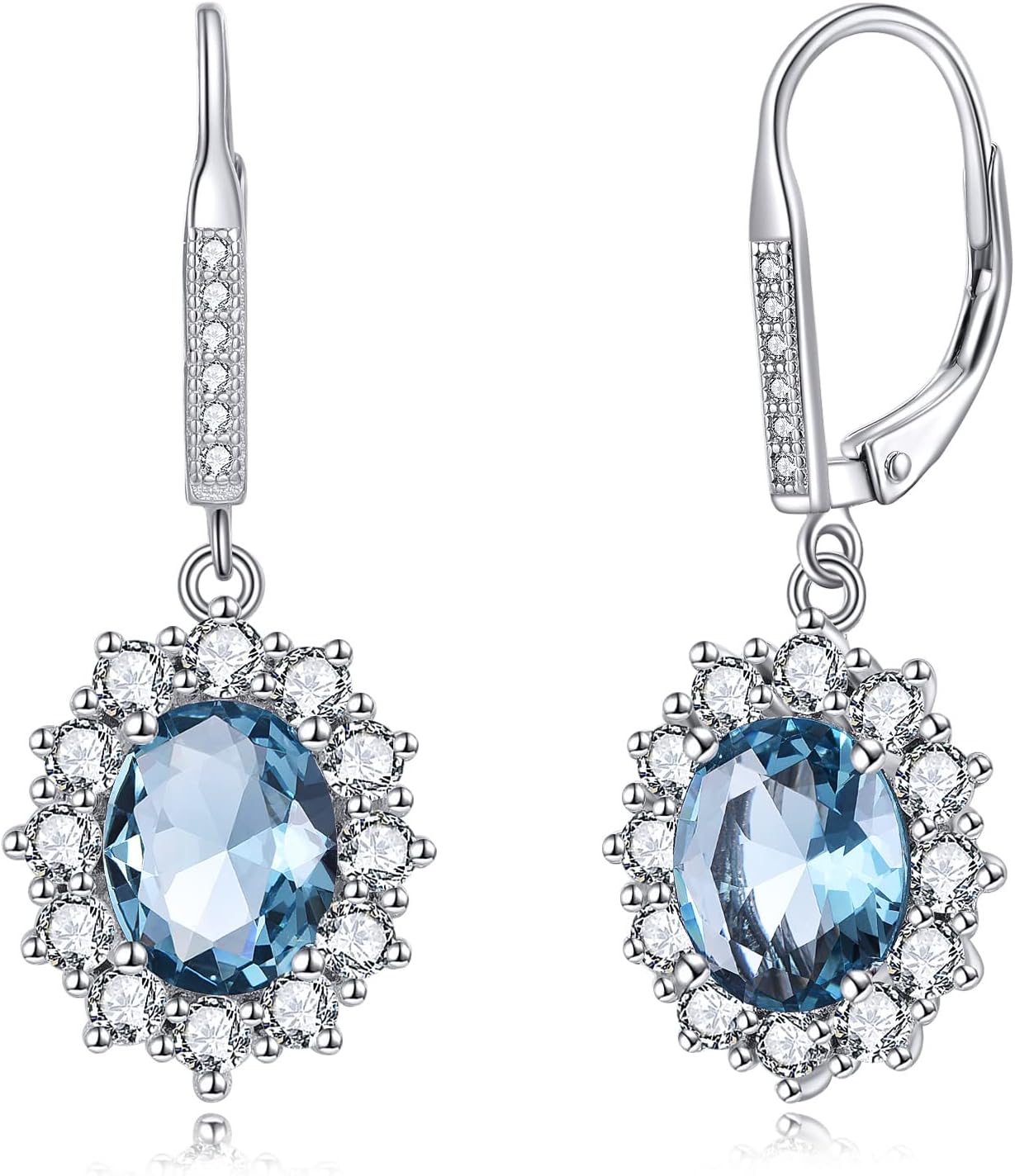 YFN Sterling Silver Created Oval Cut Birthstone Drop Dangle Women Leverback Earrings Gifts for Women Mom