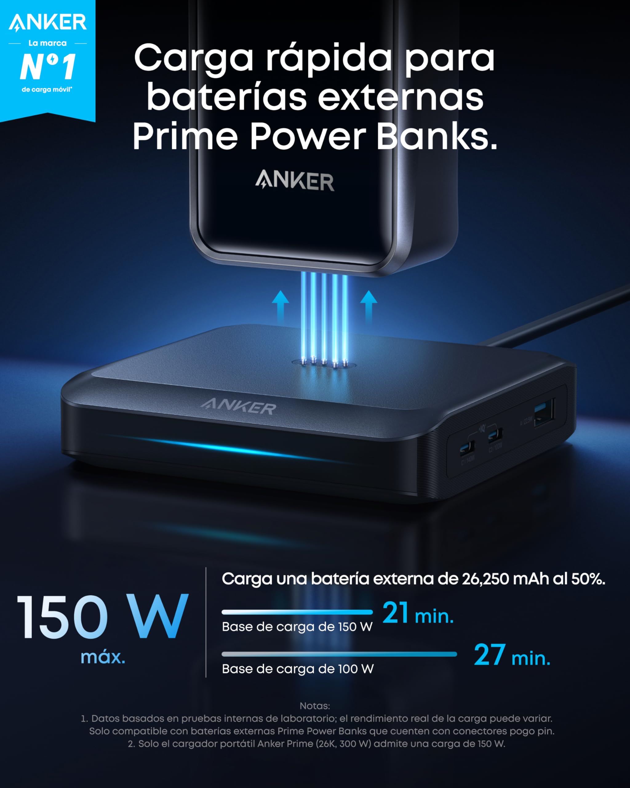 Anker Base de Carga 150 W máx., 3 Puertos para Anker Prime | Carga rápida, compatible con MacBook Pro Air, DELL, iPhone 17/16/15 y Samsung. Powerbank no incluido