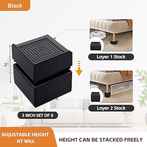 Miniatura 3 de Elevadores de cama, bloques de elevación para muebles, pilotes de 3 pulgadas resistentes para cama, sofá, escritorio, sofá, mesa, elevadores de