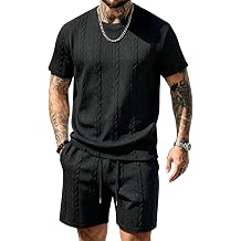 Babioboa Mens Short Sleeve Tracksuit Summer T Shirt & Shorts set Striped Jaquard Solid Two Piece Casual Daily Duty-off