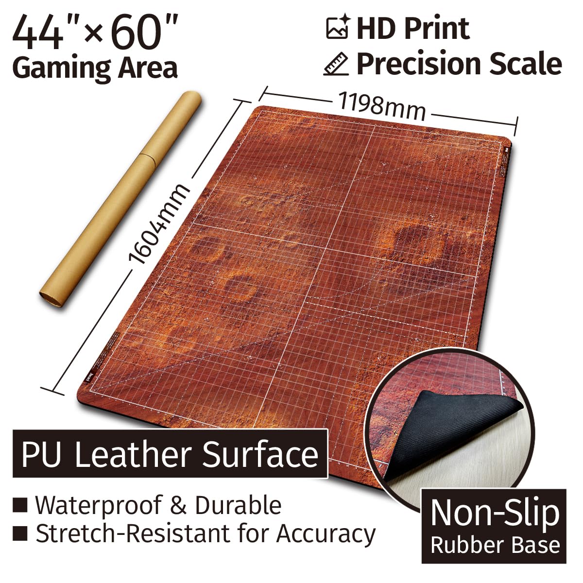 Jucoci Battlemat da tavolo Wargaming 44'' x 60'' con zone di distribuzione WH40K e griglia (Marte)