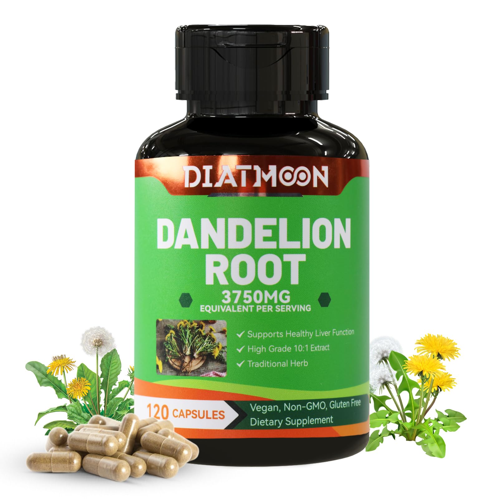 DIATMOON Suplemento de extrato padronizado de raiz de dente-de-leão 3.750 mg 120 cápsulas