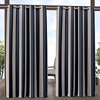 Exclusive Home Canopy Stripe Grommet Top Curtain Panels 54x96 Navy/Sand Set of 2 Indoor/Outdoor UV Protected