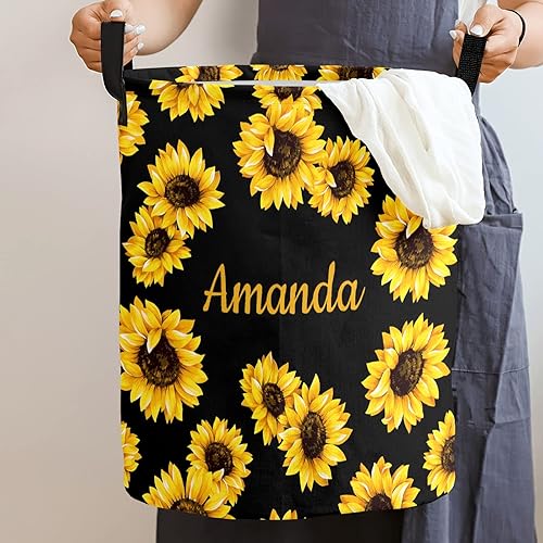 Miniatura 2 de Cesta de lavandería personalizada con nombres, cesta de lavandería de girasol para niños, niñas y bebés
