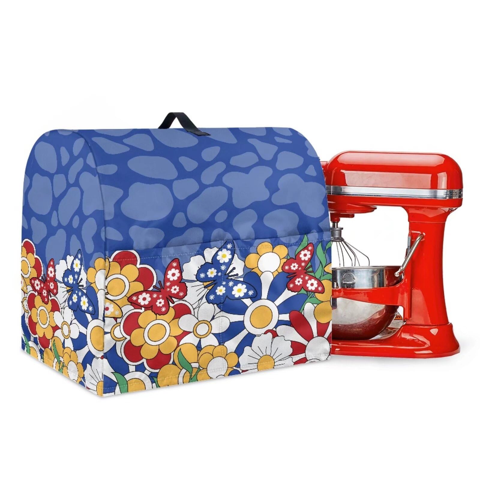 Talayituse Daisy Butterfly Cow Print Stand Mixer Dust Cover for Kitchen Aid Tilt-Head 4.5-5 Qt Mixers Cover with Pocket, Stand Mixers Accessories Small Appliance Covers with Pocket and Handle, Small